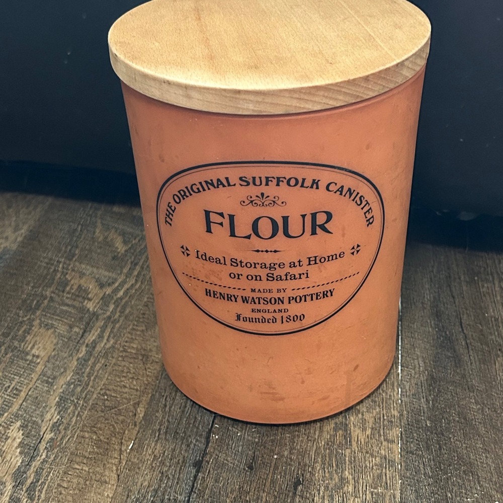 Henry Watson Pottery Original Suffolk Flour Canister Terracotta Wood Lid England